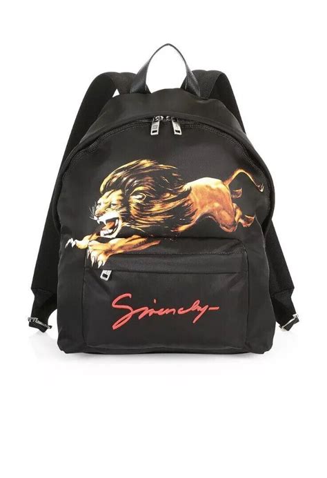 Givenchy Black Nylon Lion Print Backpack Bag 